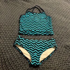 Turquoise striped swim suit in size 14